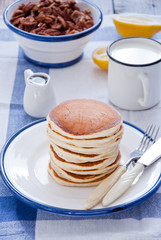 Homemade Pancakes with Maple Syrup and Pecan
