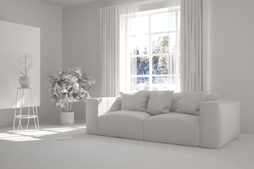 Naklejka premium White room with sofa. Scandinavian interior design. 3D illustration