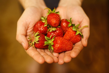 Strawberry on hands