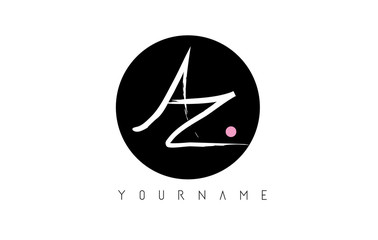 AZ Handwritten Brush Letter Logo Design with Black Circle.