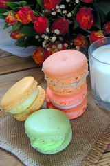 Macaroons and flowers roses