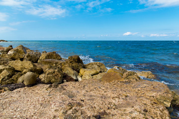 Fototapeta na wymiar Rocky seascape of the black sea beach