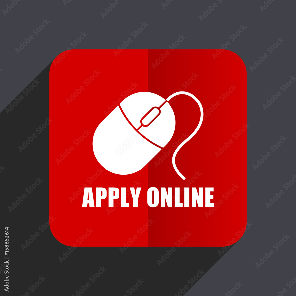 Aufkleber Apply online flat design web vector icon. Red square sign on gray background in eps 10.