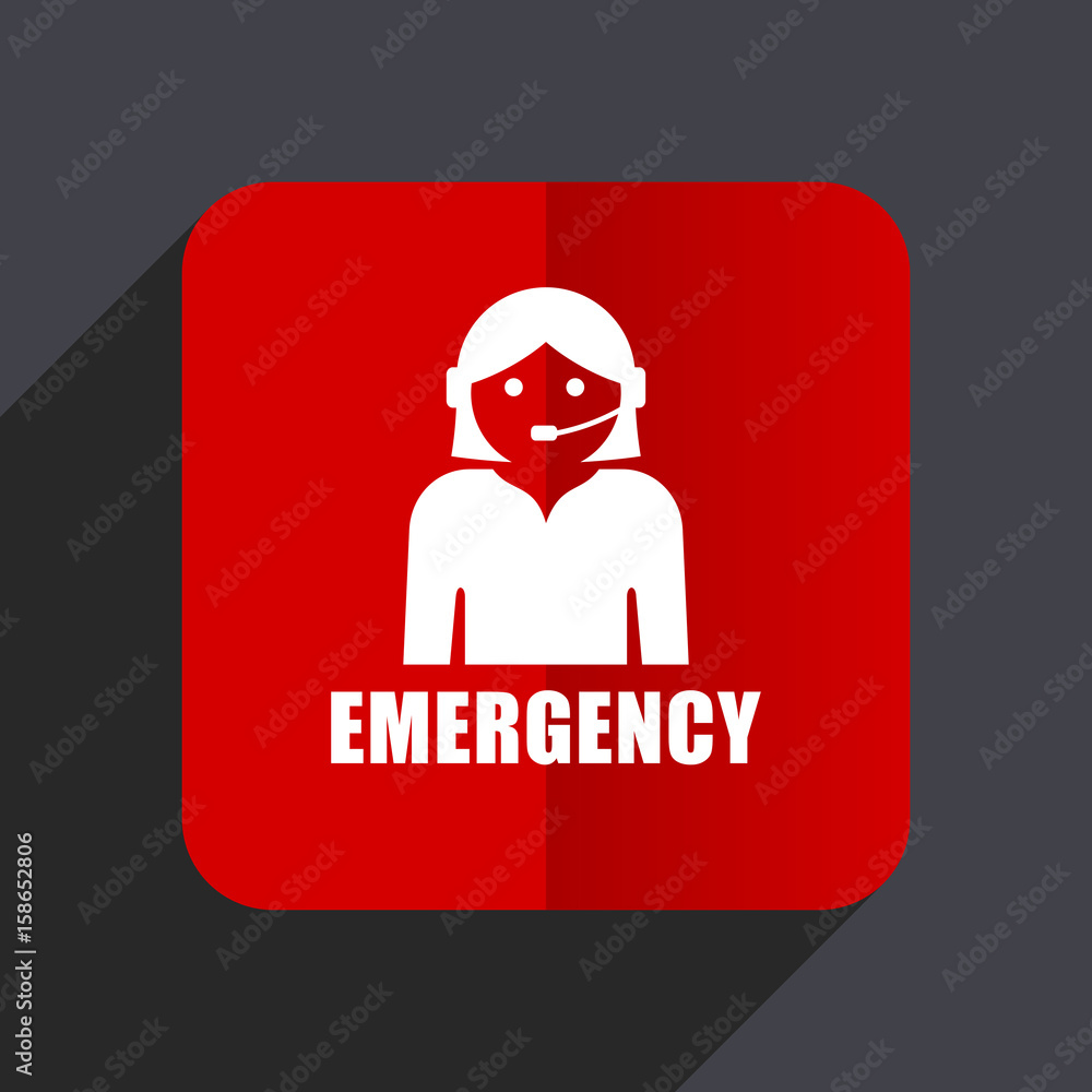Poster emergency flat design web vector icon. red square sign on gray background in eps 10.