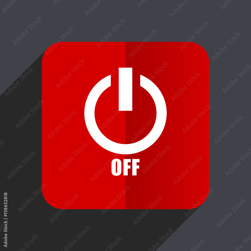 Aufkleber power off flat design web vector icon. red square sign on gray background in eps 10.