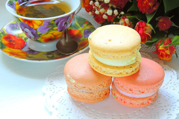 Macaroons and flowers roses