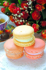 Macaroons and flowers roses
