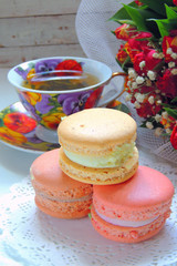 Macaroons and flowers roses