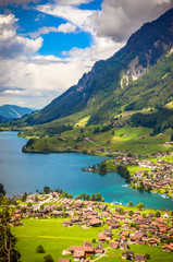 Fototapeta na wymiar Aerial view on Lungernsee lake near Luzern, Switzerland, Europe