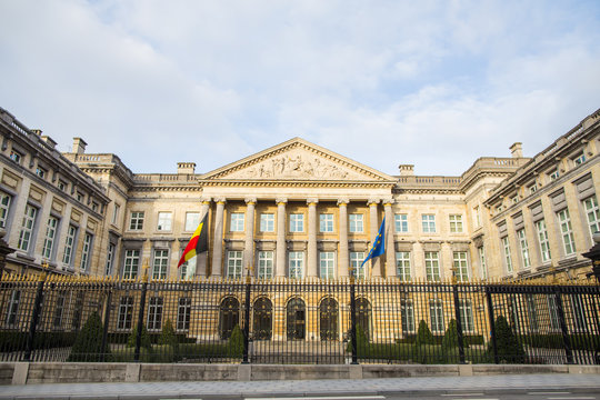 Facade of the Federal Parliament of Belgium in Brussels.