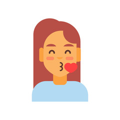 Profile Icon Female Emotion Avatar, Woman Cartoon Portrait Happy Smiling Face Blowing Kiss Vector Illustration