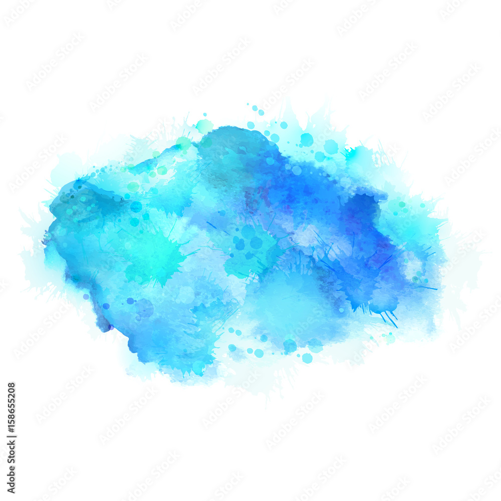 Poster cyan and blue watercolor stains. bright element for abstract artistic background.