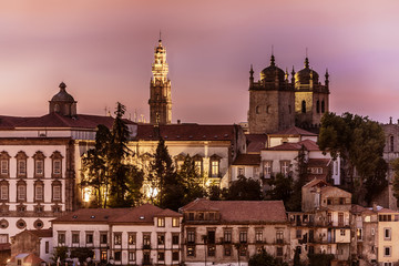 Porto, Portugal: aerial view of the old town at sunset. The cathedral

