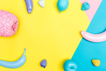 Painted fruit on a bright background