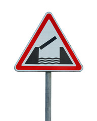 Road sign "Drawbridge", isolated on white background.