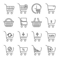 Set of shopping cart Related Vector Line Icons. Includes such Icons as shopping cart, grocery cart, online shopping, buy books, discount, sale, upgrade, recycle bin, Internet shop