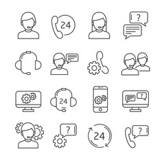Set of support Related Vector Line Icons. Includes such Icons as operator, headset, handset, dialogue.