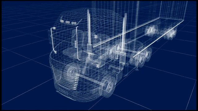 Mesh truck isolated on white. My own design . 3D animation 