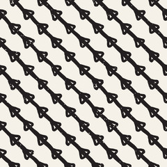 Hand drawn style ethnic seamless pattern. Abstract geometric tiling background in black and white. Vector freehand doodle texture.