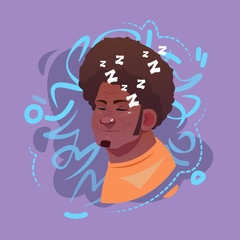 Profile Icon Male Emotion Avatar, Hipster Man Cartoon Portrait Tired Sleeping Face Flat Vector Illustration