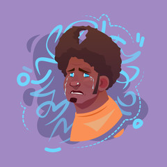 Profile Icon Male Emotion Avatar, Hipster Man Cartoon Portrait Crying Face Flat Vector Illustration