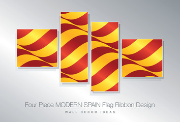 Four piece Spain flag ribbon wall decor design