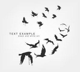 Naklejka premium figures of wedge of birds in grunge style