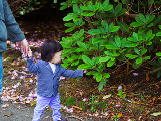 baby girl playing in summer garden