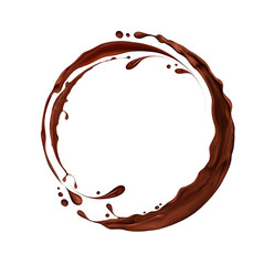 Splashes of chocolate in a circular motion, isolated on white background
