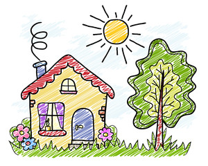 The handmade drawing summer country house
