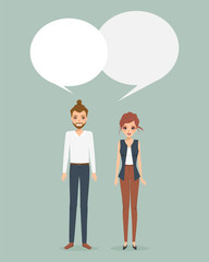 Man and Woman talking character. Communication infographic background. Illustration vector.