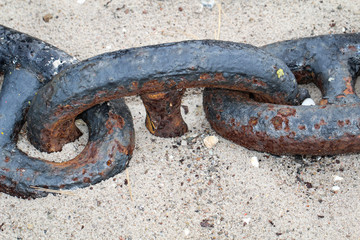 Alte Kettenglieder im Sand, Schifffahrt 