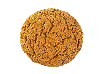 Oatmeal cookie on a white background, top view