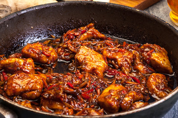 Chunks of pork with a mixture of Chinese vegetables