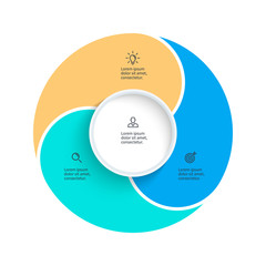 Vector pie chart. Presentation template with 3 steps, options, sections.