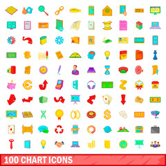 100 chart icons set, cartoon style