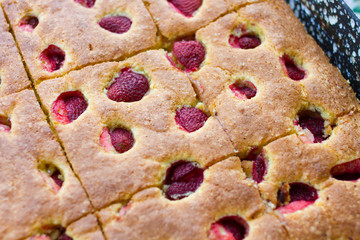 sliced strawberry cake