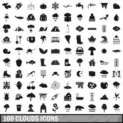 100 clouds icons set, simple style 
