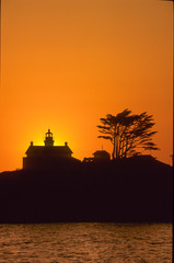Battery Point Lighthouse backlit by sun