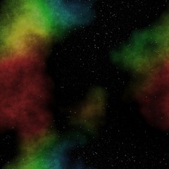 Amazing illustraton of space with stars and decent colorful nebula in colors of blue, green and red