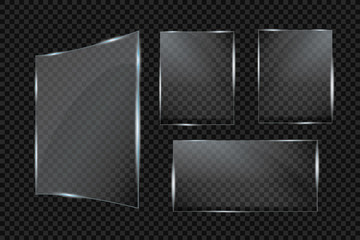 Glass plates set. Vector glass banners on transparent background.

