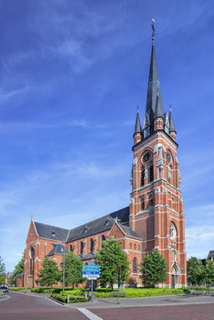 Neo-Gothic OLV brick church (1907) in Arendonk Belgium, protected monument since 1999.