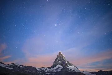 Crédence de cuisine en verre imprimé Cervin Matterhorn nuit étoilée