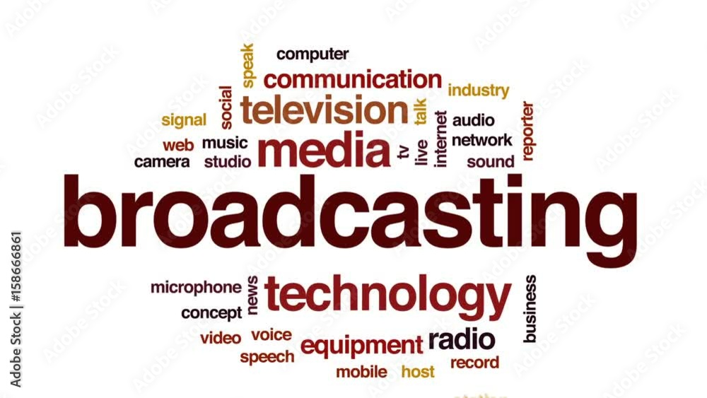 Poster broadcasting animated word cloud, text design animation.