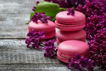 Pink macaroons and lilac.