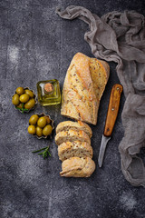 Italian ciabatta bread with olives.