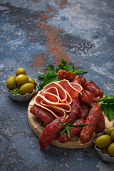 Various type of Italian salami