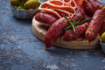 Various type of Italian salami