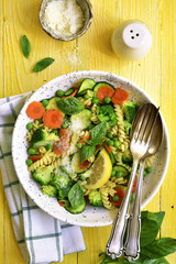 Pasta primavera - traditional spring italian recipe.Top view.