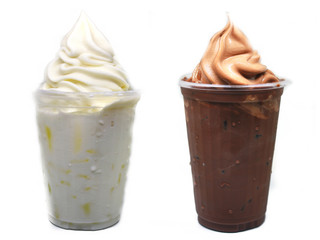 Milk and chocolate with ice cream on the top